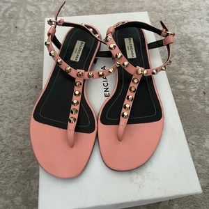 Balenciaga Light Pink Silver Stud Thong Sandals Size 37.5